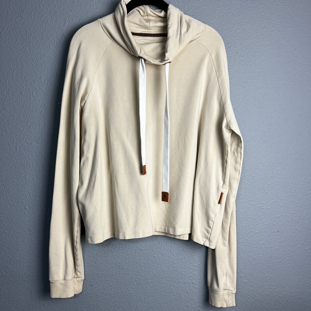 Wanakome Cream Cowl Neck Pullover Sweatshirt Size L Casual Athleisure Loungewear